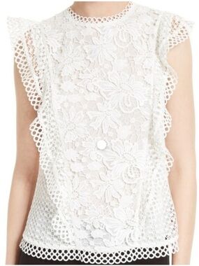 TED BAKER Zania Ruffle Mixed Lace Top White Size 1, US 4